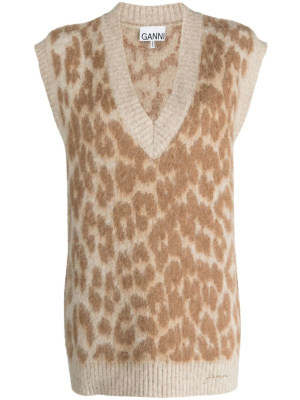 

Leopard-pattern knitted vest, GANNI Leopard-pattern knitted vest