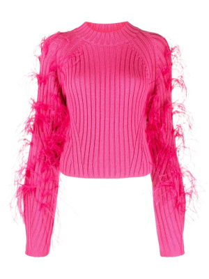

Feather-detailing ribbed-knit jumper, Patrizia Pepe Feather-detailing ribbed-knit jumper
