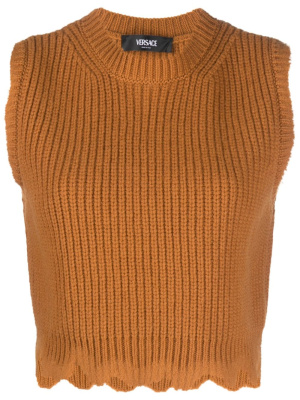 

Distressed-hem wool knitted top, Versace Distressed-hem wool knitted top