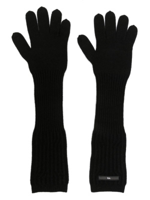 

Logo-patch ribbed-knit long gloves, Y-3 Logo-patch ribbed-knit long gloves