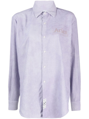 

Logo-print striped cotton shirt, Aries Logo-print striped cotton shirt