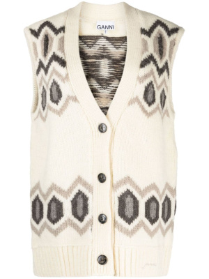 

Patterned intarsia-knit wool vest, GANNI Patterned intarsia-knit wool vest