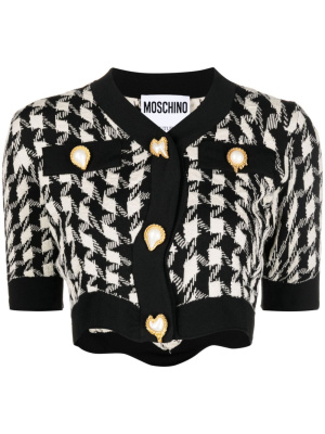 

Morphed houndstooth ribbed-knit cropped top, Moschino Morphed houndstooth ribbed-knit cropped top