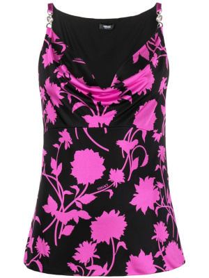

Floral-print cowl-neck top, Versace Floral-print cowl-neck top