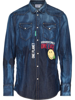 

Logo-print detail denim shirt, Dsquared2 Logo-print detail denim shirt
