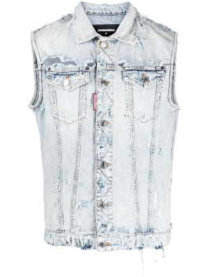 

Distressed washed-denim vest, Dsquared2 Distressed washed-denim vest
