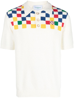 

Check-panel knitted polo shirt, Casablanca Check-panel knitted polo shirt
