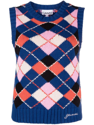 

Argyle organic cotton knitted vest, GANNI Argyle organic cotton knitted vest