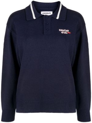 

Embroidered buttoned jumper, CHOCOOLATE Embroidered buttoned jumper