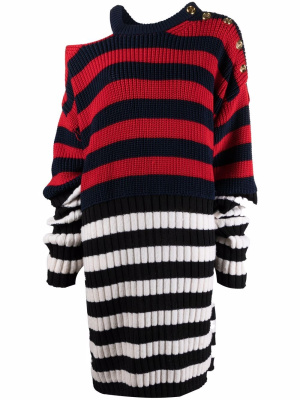 

Ribbed-knit striped dress, Balmain Ribbed-knit striped dress