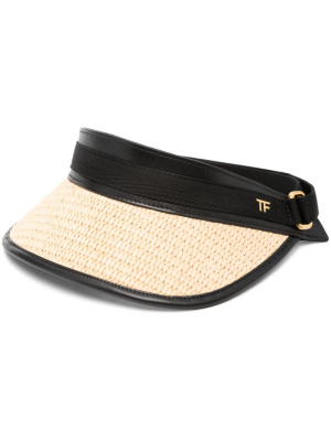 

Leather-trim raffia visor hat, TOM FORD Leather-trim raffia visor hat