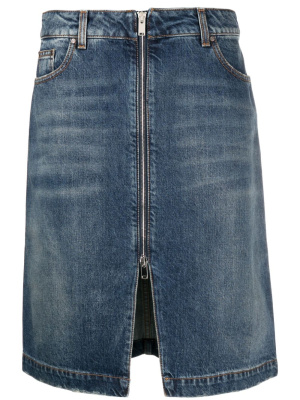 

Whiskering-effect denim midi skirt, Stella McCartney Whiskering-effect denim midi skirt