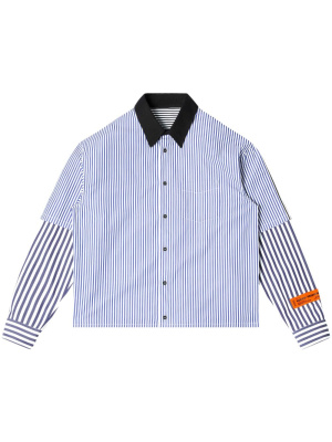 

Logo-patch stripe-pattern shirt, Heron Preston Logo-patch stripe-pattern shirt
