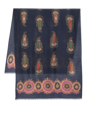 

Intarsia-knit frayed-edge scarf, ETRO Intarsia-knit frayed-edge scarf