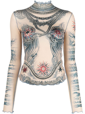 

Tattoo-print mesh top, Jean Paul Gaultier Tattoo-print mesh top