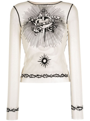 

Graphic-print mesh top, Jean Paul Gaultier Graphic-print mesh top