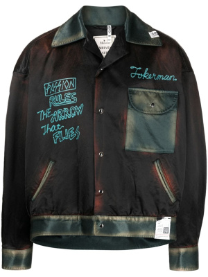 

Slogan-embroidered shirt jacket, Maison Mihara Yasuhiro Slogan-embroidered shirt jacket