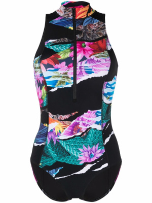 

Panelled floral-print swimsuit, Y-3 Panelled floral-print swimsuit