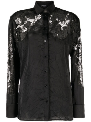 

Sheer-lace crinkled satin shirt, Versace Sheer-lace crinkled satin shirt