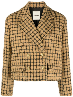 

Check-pattern bouclé blazer, SANDRO Check-pattern bouclé blazer