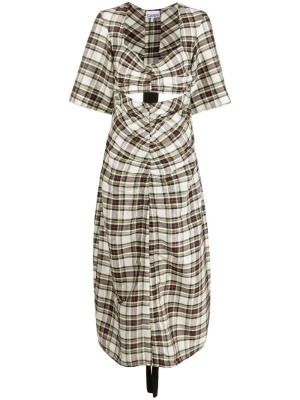 

Ruched plaid midi dress, GANNI Ruched plaid midi dress