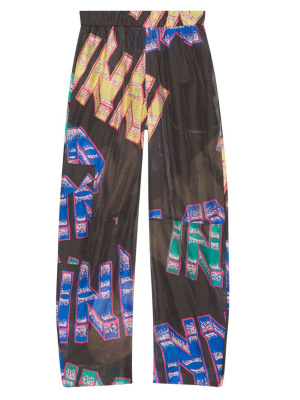 

Logo-print sheer curve trousers, GANNI Logo-print sheer curve trousers