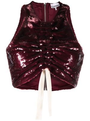 

Ruched-detail sequin top, GANNI Ruched-detail sequin top