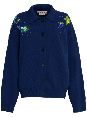 

Floral-embroidered polo-neck cardigan, Marni Floral-embroidered polo-neck cardigan