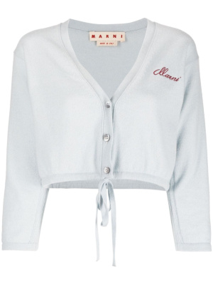 

Cropped logo-embroidered cashmere cardigan, Marni Cropped logo-embroidered cashmere cardigan