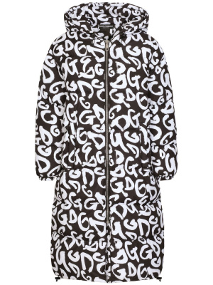 

Logo-print hooded zip-up coat, Dolce & Gabbana Logo-print hooded zip-up coat