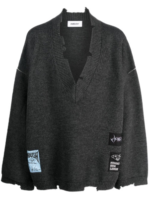 

Logo-patch V-neck wool jumper, AMBUSH Logo-patch V-neck wool jumper