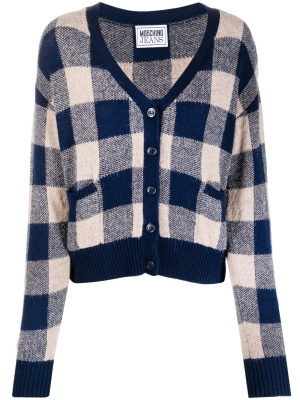 

Check-pattern V-neck cardigan, MOSCHINO JEANS Check-pattern V-neck cardigan