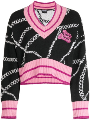 

Patterned intarsia-knit V-neck jumper, Versace Jeans Couture Patterned intarsia-knit V-neck jumper