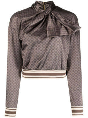 

Monogram tie-neck satin blouse, Balmain Monogram tie-neck satin blouse