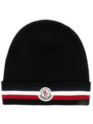 

Logo-patch stripe-trim beanie, Moncler Logo-patch stripe-trim beanie