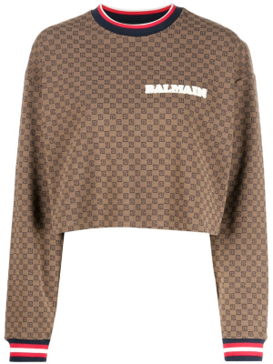 

Monogram-print cropped sweatshirt, Balmain Monogram-print cropped sweatshirt
