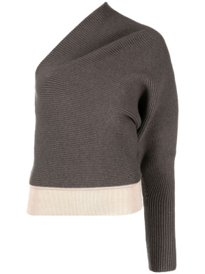 

One-shoulder ribbed-knit jumper, Rick Owens One-shoulder ribbed-knit jumper