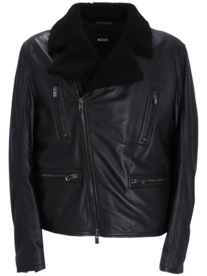 

Shearling-collar leather jacket, BOSS Shearling-collar leather jacket