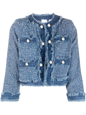 

Denim-trimmed bouclé jacket, PINKO Denim-trimmed bouclé jacket