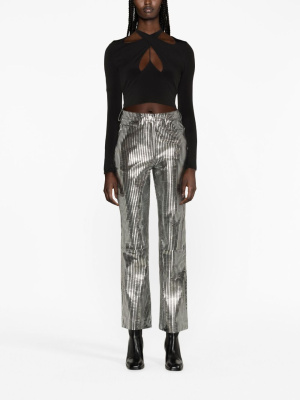 

Striped straight-leg leather trousers, REMAIN Striped straight-leg leather trousers