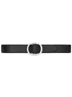 

Logo-engraved leather belt, Saint Laurent Logo-engraved leather belt