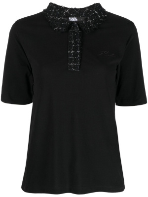

Bouclé organic-cotton polo shirt, Karl Lagerfeld Bouclé organic-cotton polo shirt