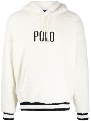 

Logo-embroidered faux-shearling hoodie, Polo Ralph Lauren Logo-embroidered faux-shearling hoodie