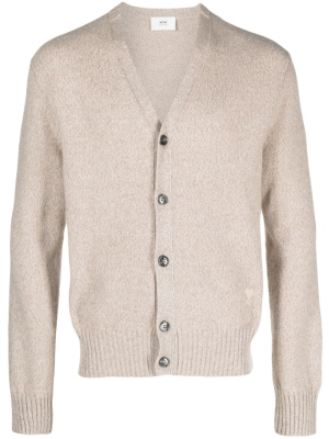 

Logo-embroidered v-neck cardigan, AMI Paris Logo-embroidered v-neck cardigan