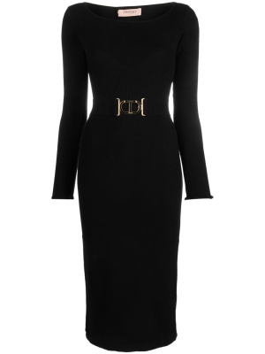 

Logo-buckle waist midi dress, TWINSET Logo-buckle waist midi dress