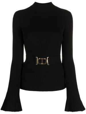 

Oval T-embellished ribbed-knit top, TWINSET Oval T-embellished ribbed-knit top