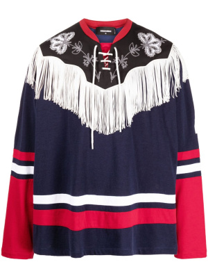 

Fringe-detailing cotton -blend sweatshirt, Dsquared2 Fringe-detailing cotton -blend sweatshirt