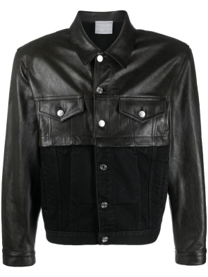 

Contrasting leather-block denim jacket, VTMNTS Contrasting leather-block denim jacket