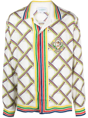 

Graphic-print striped silk shirt, Casablanca Graphic-print striped silk shirt