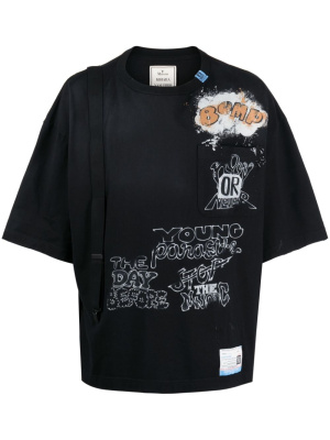 

Suspender graphic-print cotton T-shirt, Maison Mihara Yasuhiro Suspender graphic-print cotton T-shirt